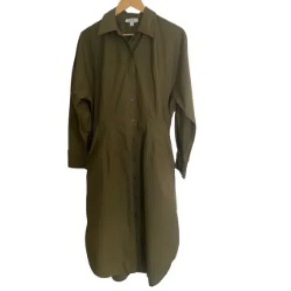 COS | Dresses | Cos Waisted Midi Shirt Dress In Khaki Green | Poshmark